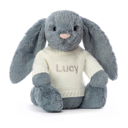 Bashful Dusky Blue Bunny with Personalised Cream Jumper, View 4