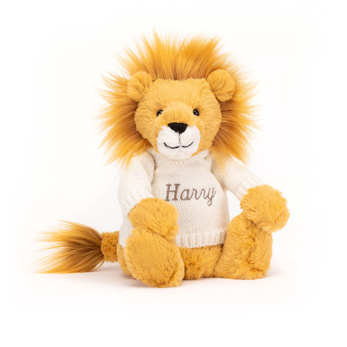 Bashful Lion with Personalised Cream Jumper, View 4