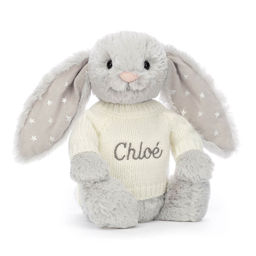 Bashful Shimmer Bunny with Personalised Cream Jumper, View 4 Bashful Shimmer Bunny with Personalised Cream Jumper, View 4