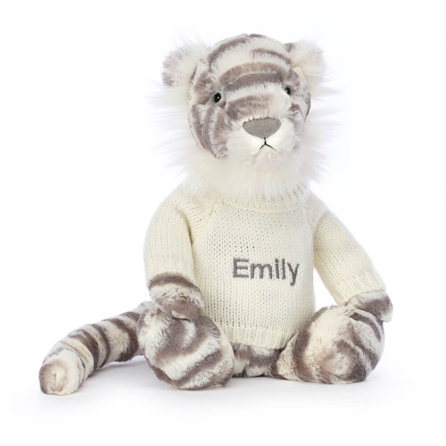 Bashful Snow Tiger with Personalised Cream Jumper, View 4 Bashful Snow Tiger with Personalised Cream Jumper, View 4