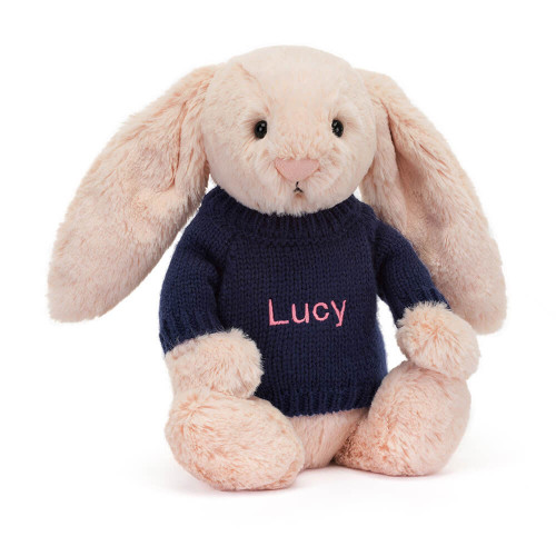 Bashful Blush Bunny with Personalised Navy Jumper, View 4