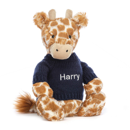 Bashful Giraffe with Personalised Navy Jumper, View 4