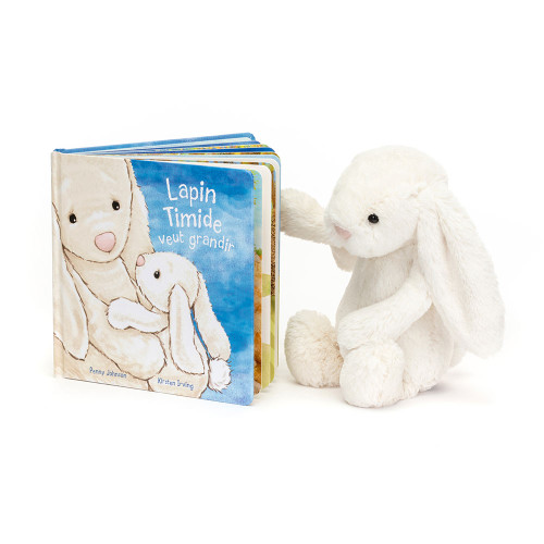 Lapin Timide Veut Grandir Book and Bashful Cream Bunny, View 1