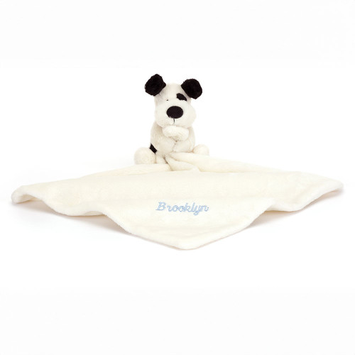 Personalised Bashful Black & Cream Puppy Soother, Main Personalised Bashful Black & Cream Puppy Soother, Main