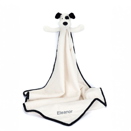 Personalised Bashful Black & Cream Puppy Blankie, Main View
