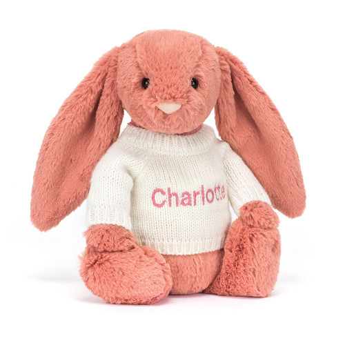 Bashful Sorrel Bunny with Personalised Cream Jumper, Main View Bashful Sorrel Bunny with Personalised Cream Jumper, Main View