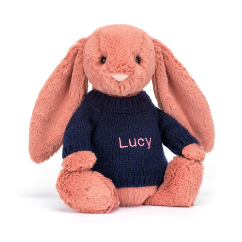 Bashful Sorrel Bunny with Personalised Navy Jumper, Main View
