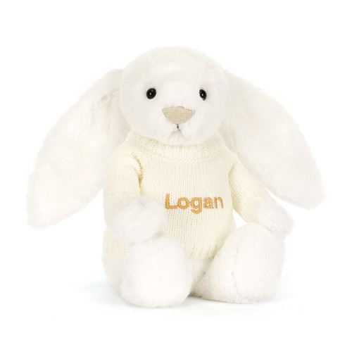Bashful Luxe Bunny Luna with Personalised Cream Jumper, Main View