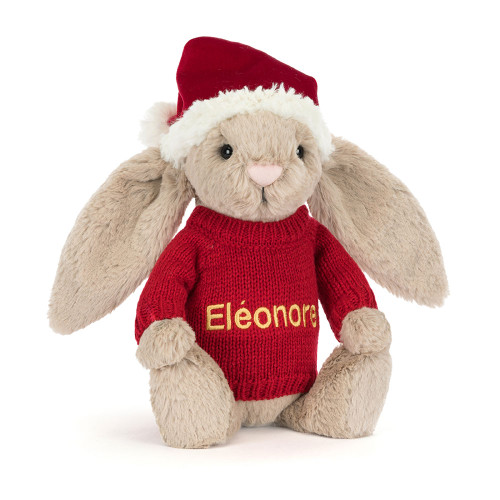 Bashful Christmas Bunny with Personalised Red Jumper, Main View