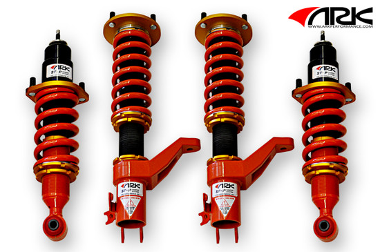 ARK Performance ST-P COILOVER SYSTEMS (Rubber mount, 16-way adjustable damping) SPRING RATE (KG/MM):  Front: 10 Rear: 12/Coilover Adjustable Spring Lowering Kit