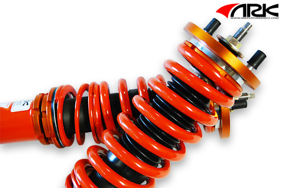 ARK Performance ST-P COILOVER SYSTEMS (Rubber mount, 16-way adjustable damping) SPRING RATE (KG/MM):  Front: 9 Rear: 9/Coilover Adjustable Spring Lowering Kit