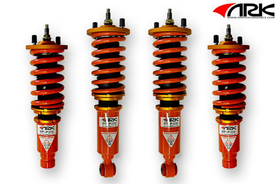 ARK Performance DT-P COILOVER SYSTEMS (Pillowball mount, 16-way adjustable damping, camber plate) SPRING RATE (KG/MM):  Front: 12 Rear: 7/Coilover Adjustable Spring Lowering Kit CD0102-9401