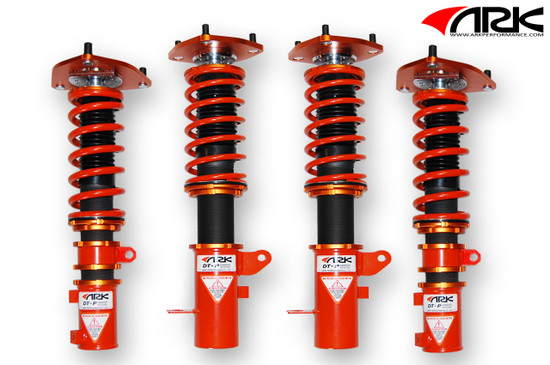 ARK Performance DT-P COILOVER SYSTEMS (Pillowball mount, 16-way adjustable damping, camber plate) SPRING RATE (KG/MM):  Front: 12 Rear: 7/Coilover Adjustable Spring Lowering Kit CD0700-0306