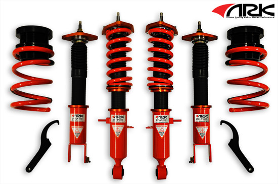 ARK Performance DT-P COILOVER SYSTEMS (Pillowball mount, 16-way adjustable damping, camber plate) SPRING RATE (KG/MM):  Front: 12 Rear: 7/Coilover Adjustable Spring Lowering Kit CD1101-0800