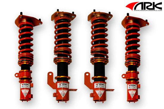 ARK Performance ST-P COILOVER SYSTEMS (Rubber mount, 16-way adjustable damping) SPRING RATE (KG/MM):  Front: 12 Rear: 10/Coilover Adjustable Spring Lowering Kit CS0700-0306