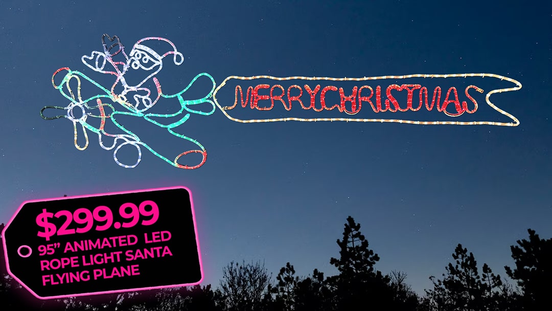 95 Inch Animated LED Rope Light Santa Flying Plane - $299.99