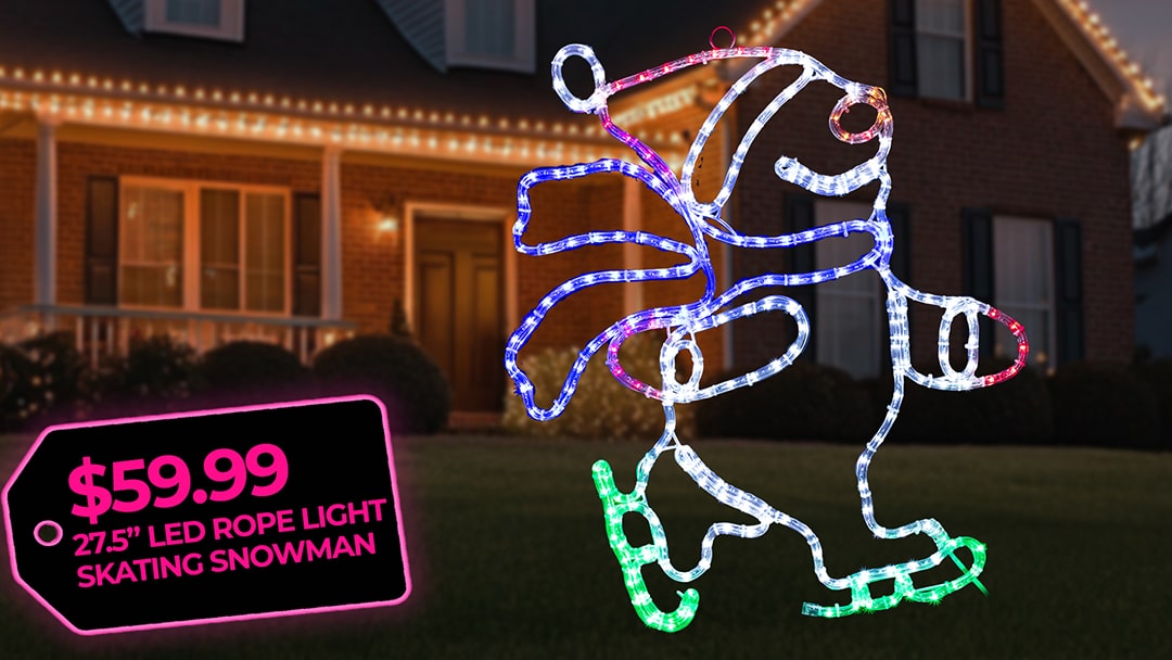 27.5 Inch LED Rope Light Skating Snowman - $59.99