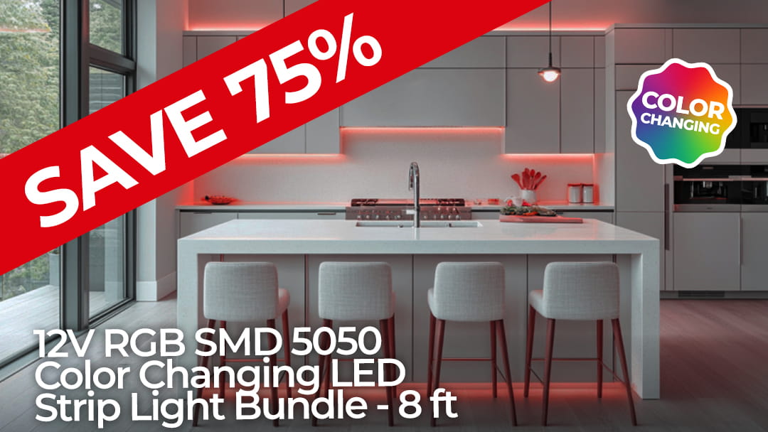 12V RGB SMD 5050 Color Changing LED Strip Light Bundle 8ft - SAVE 75%