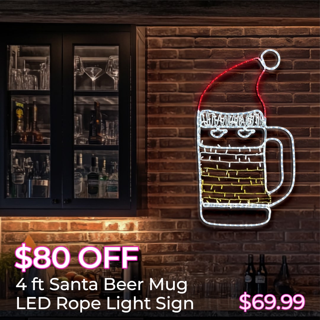 $80 OFF 4FT SANTA BEER MUG LED ROPE LIGHT SIGNS