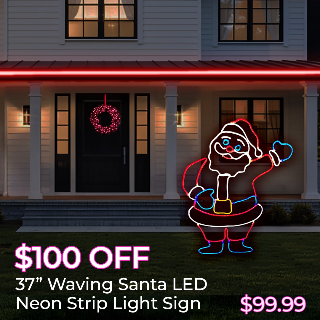 $100 OFF 37INCH WAVING SANTA LED NEON STRIP LIGHT SIGNS