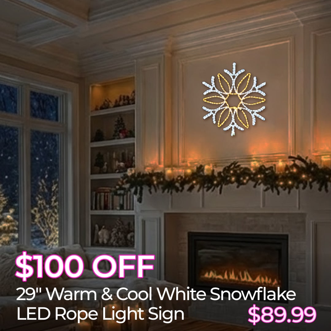 $100 OFF 29INCH WARM & COOL WHITE SNOWFLAKE LED ROPE LIGHT SIGNS