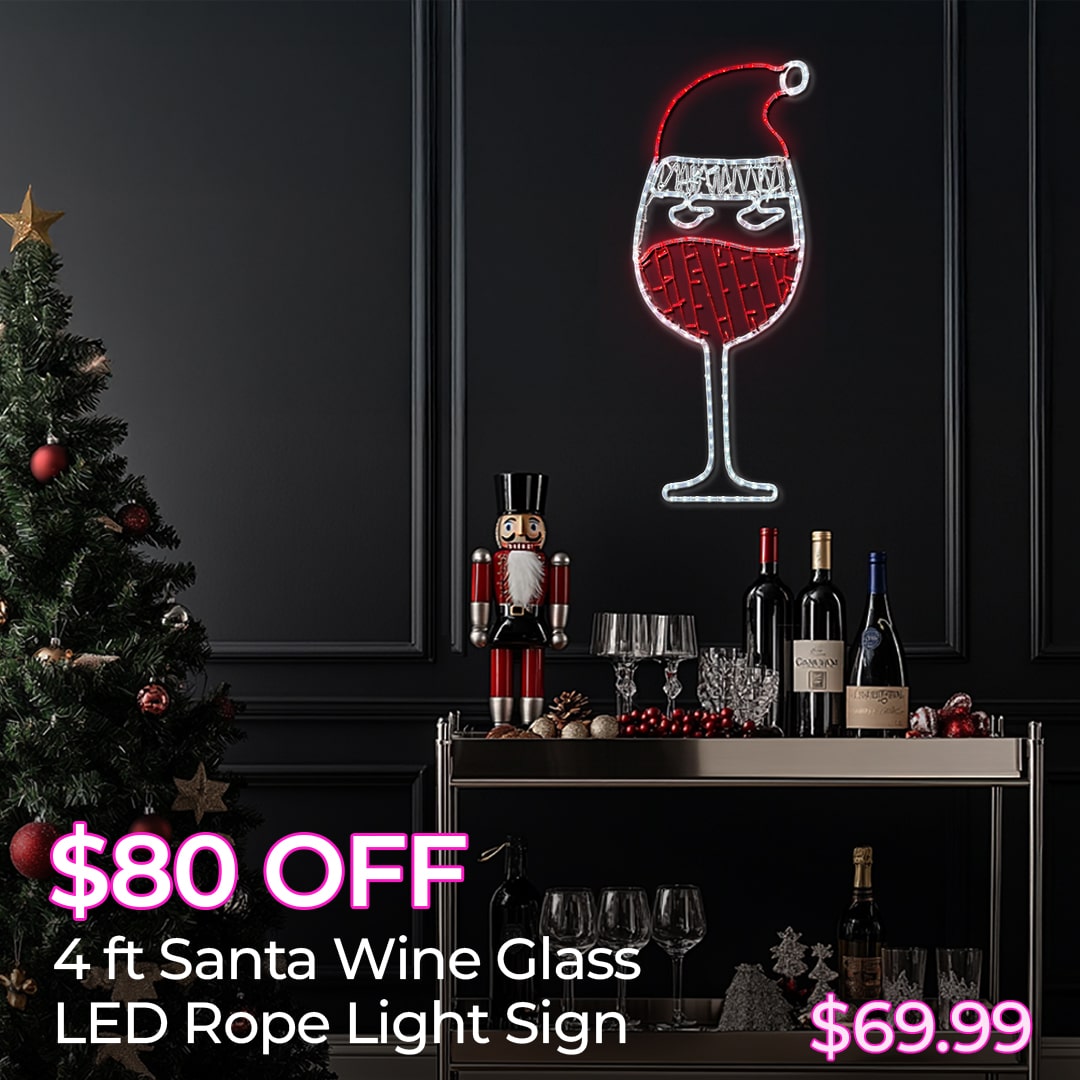 $80 OFF 4FT SANTA WINE GLASS LED ROPE LIGHT SIGNS