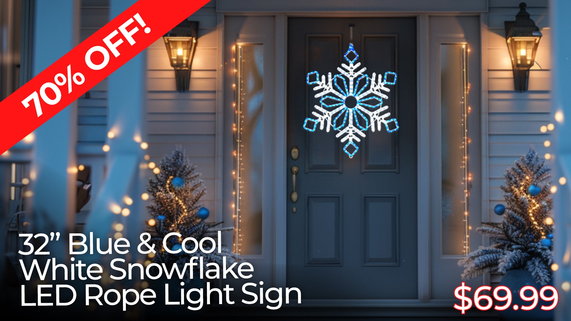 $70% OFF 32IN BLUE AND COOL WHITE SNOWFLAKE LED ROPE LIGHT SIGNS