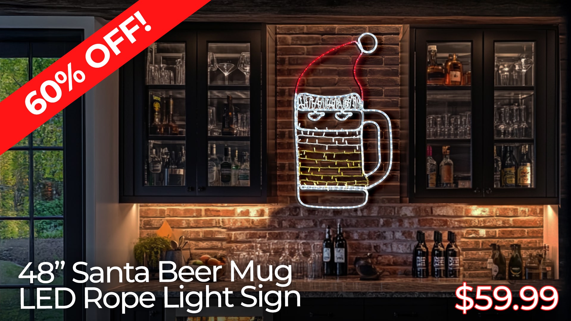 60% OFF 48IN SANTA WINE BEER MUG LED ROPE LIGHT SIGNS