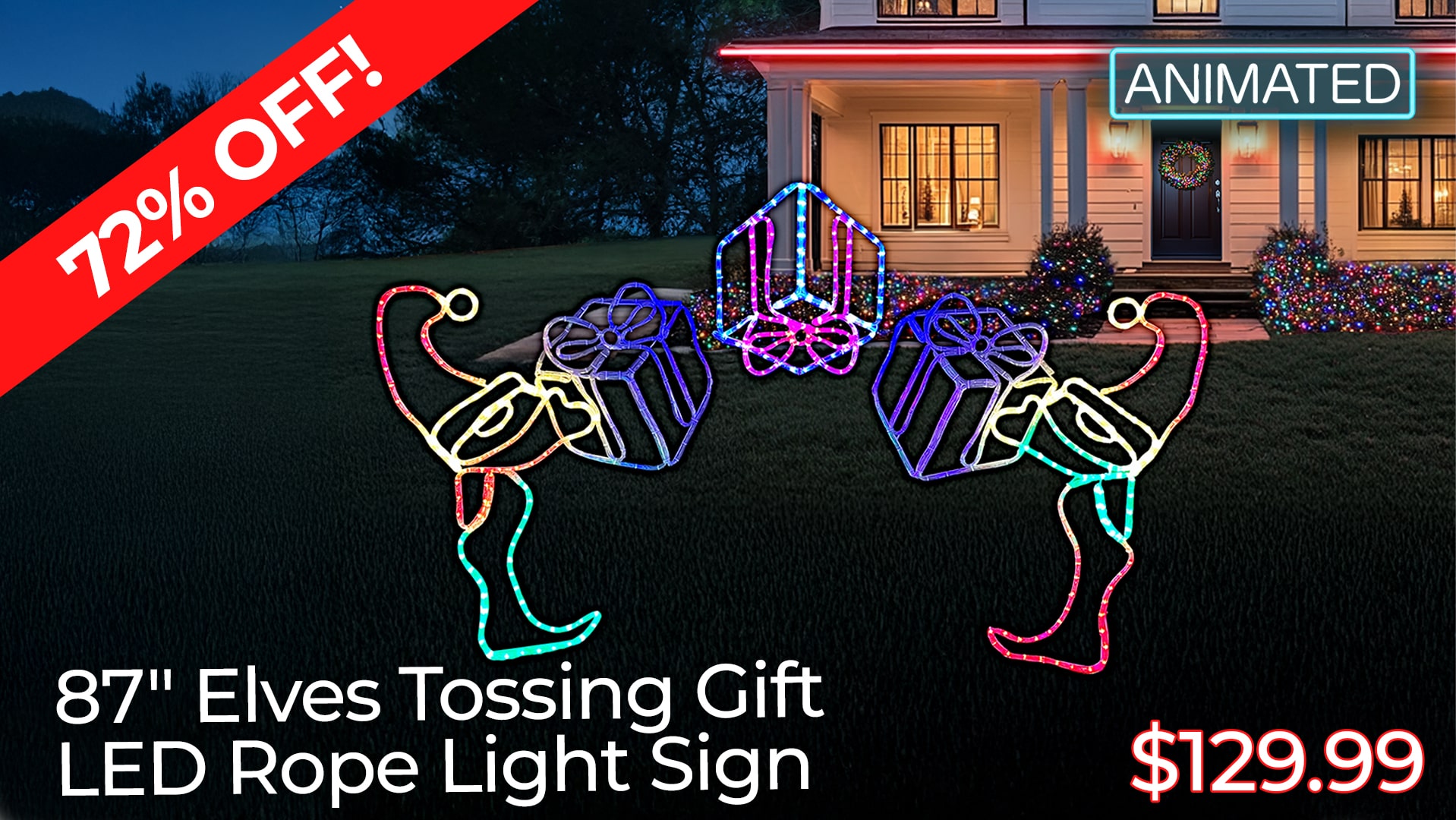 68% OFF 87IN ELVES TOSSING GIFT LED ROPE LIGHT SIGNS