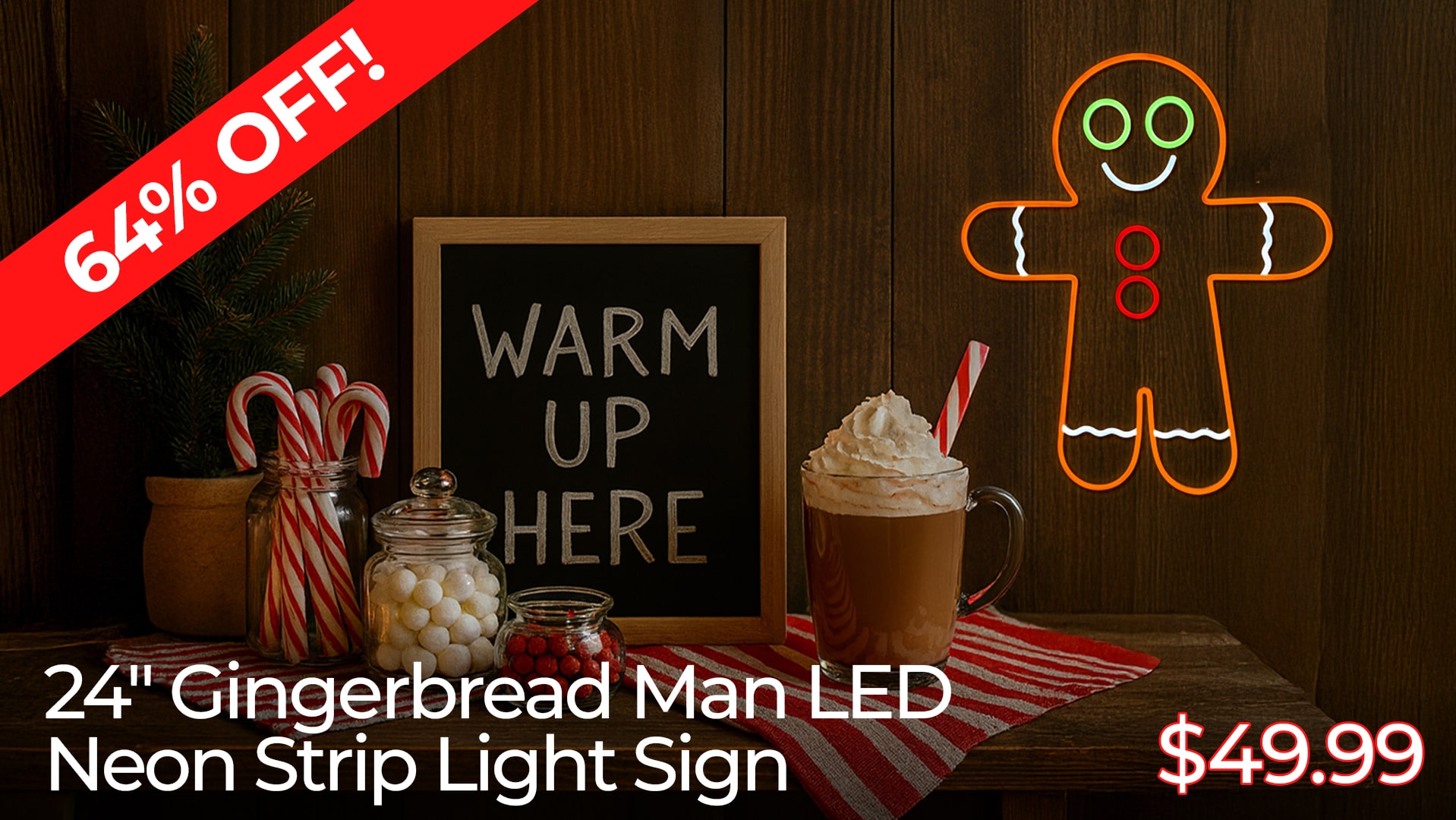 64% OFF 24IN GINGERBREAD MAN LED NEON STRIP LIGHT SIGNS