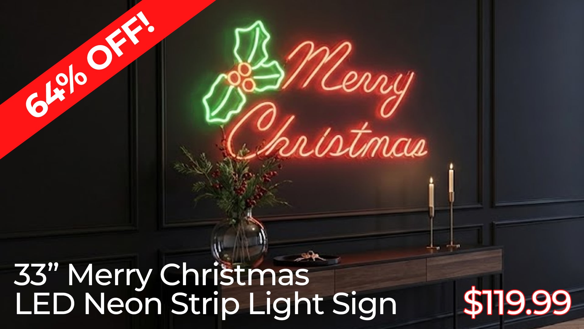 64% OFF 33IN MERRY CHRISTMAS LED NEON STRIP LIGHT SIGNS