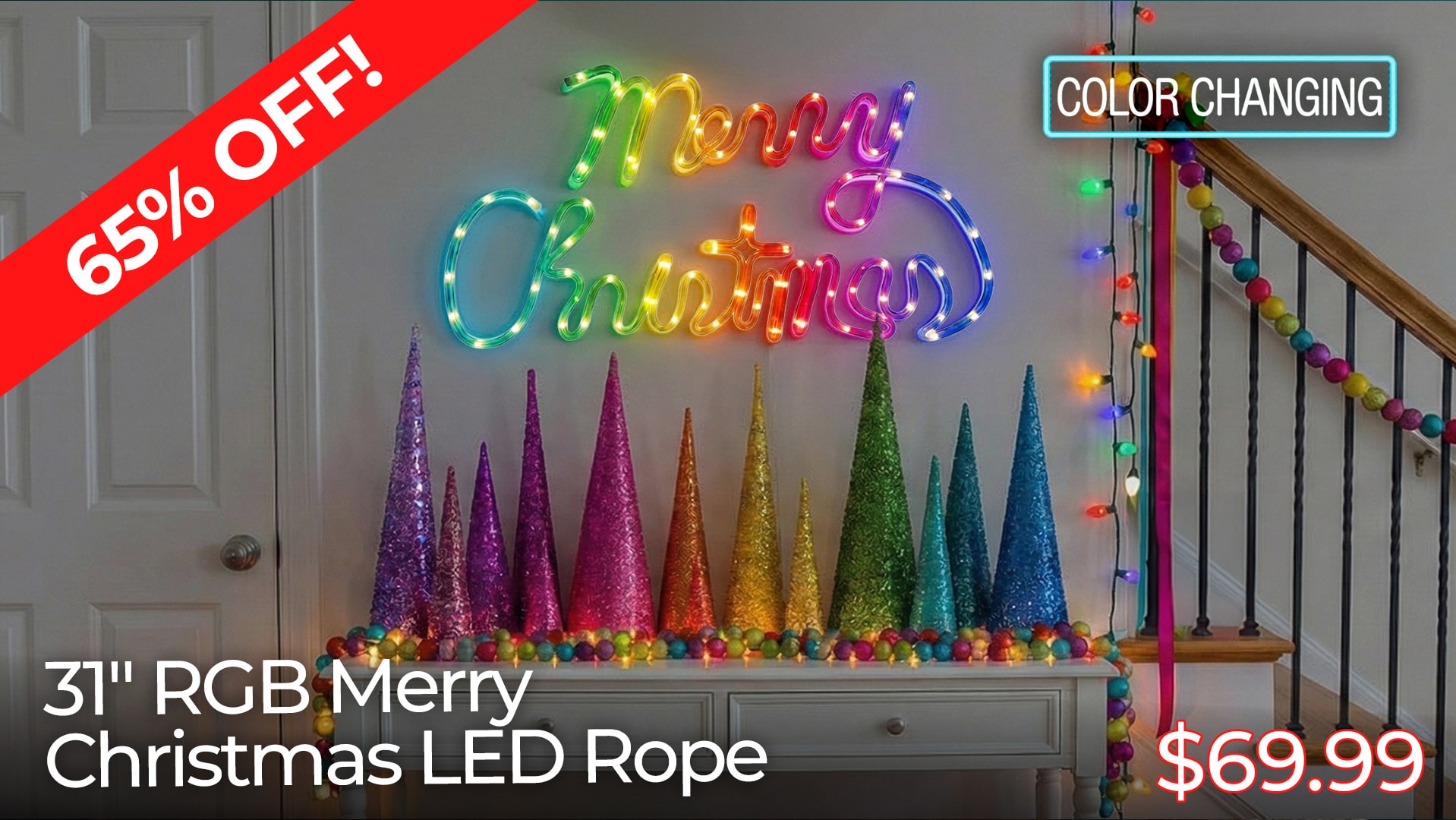 55% OFF 31IN RGB MERRY CHRISTMAS LED ROPE LIGHT SIGNS