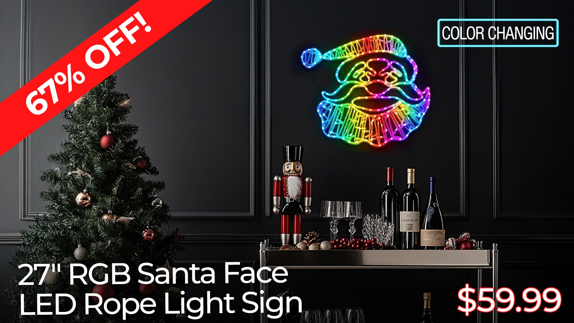 67% OFF 27IN RGB SANTA FACE LED ROPE LIGHT SIGNS