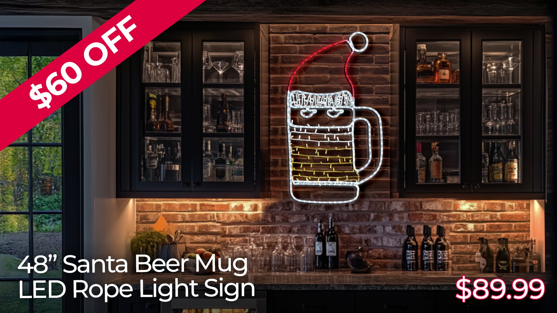 $60 OFF 48IN SANTA BEER MUG LED ROPE LIGHT SIGNS