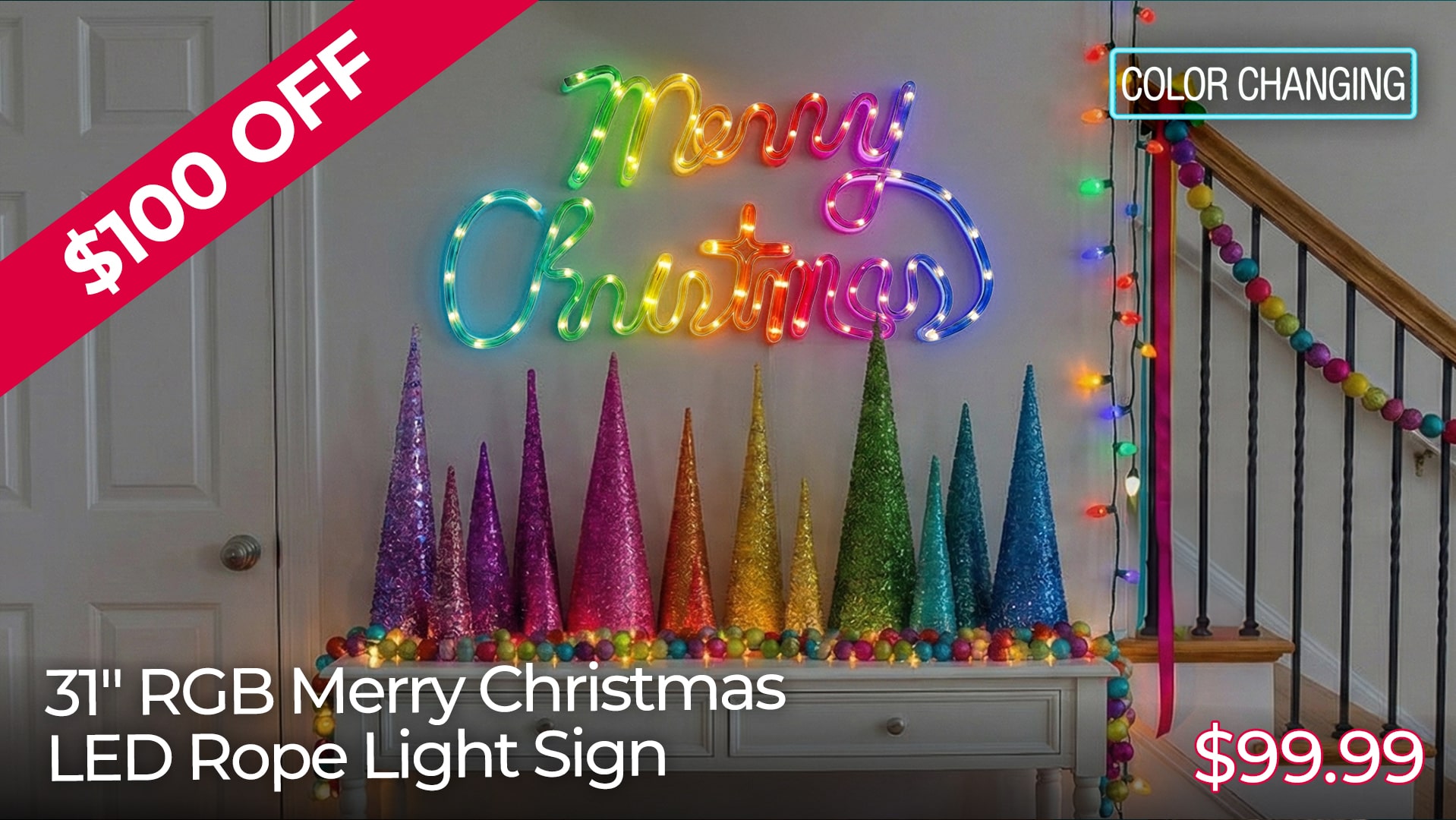 $100 OFF 31IN RGB MERRY CHRISTMAS LED ROPE LIGHT SIGNS