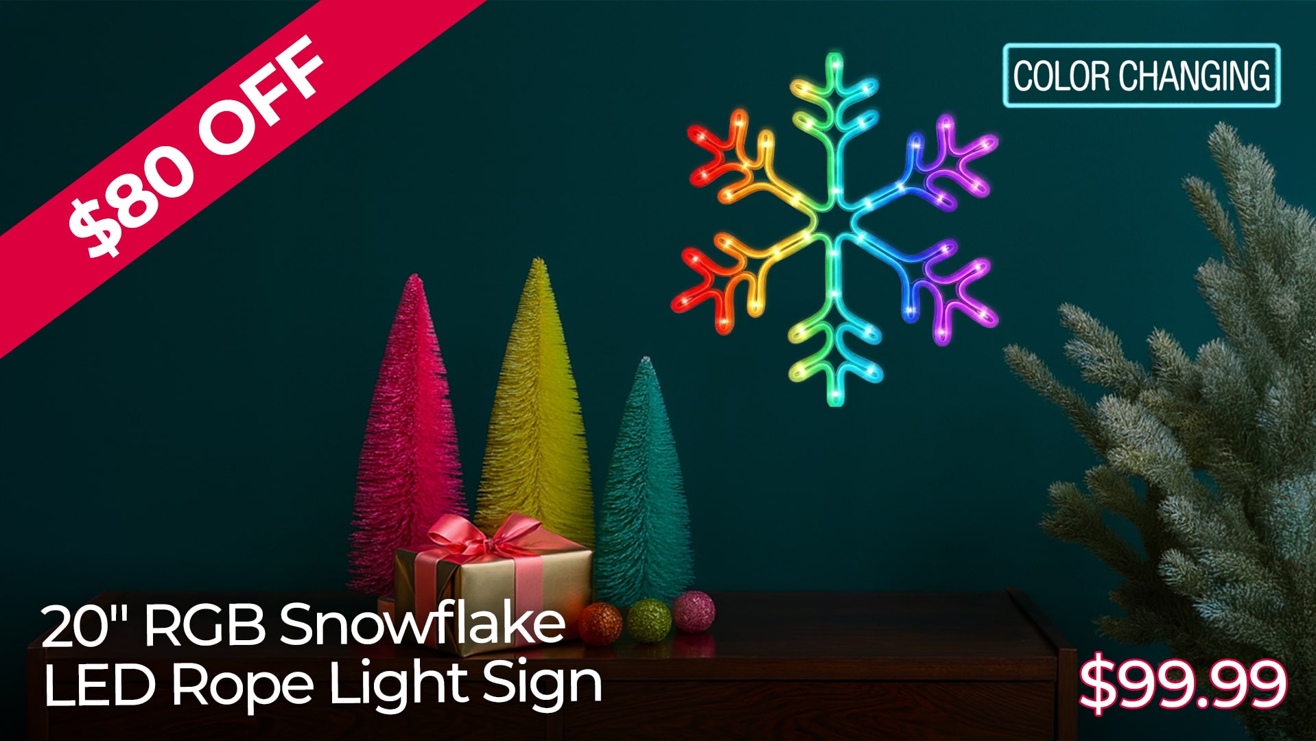 $80 OFF 20IN RGB SNOWFLAKE LED ROPE LIGHT SIGNS