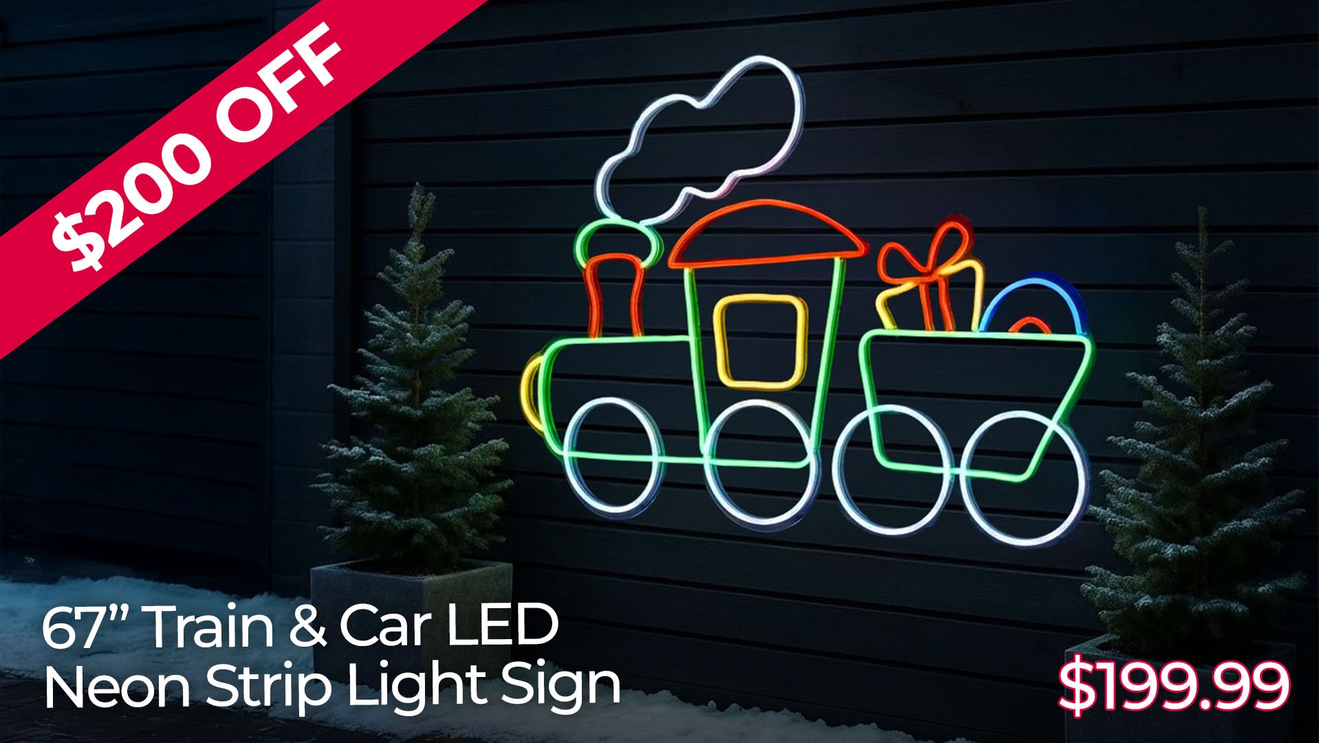 $200 OFF 67IN TRAIN & CAR LED NEON STRIP LIGHT SIGN