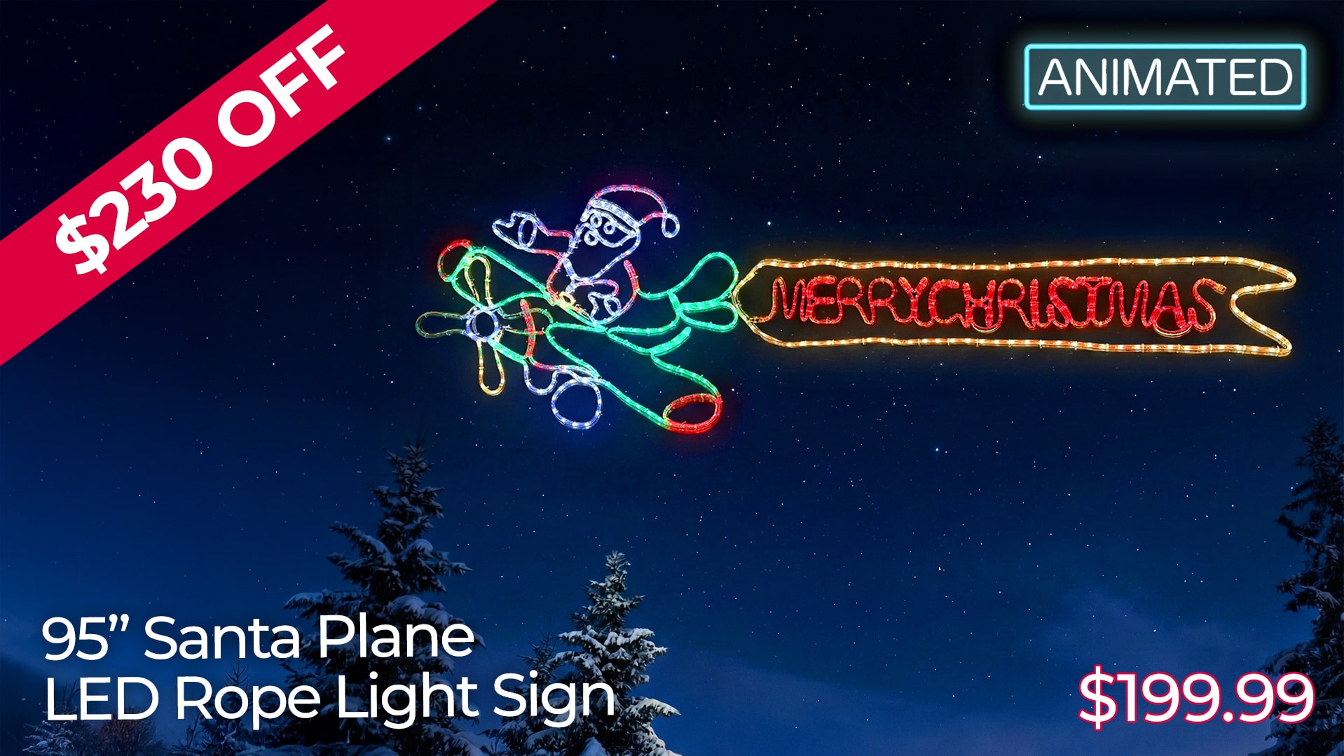 $230 OFF 95IN SANTA PLANE LED ROPE LIGHT SIGNS