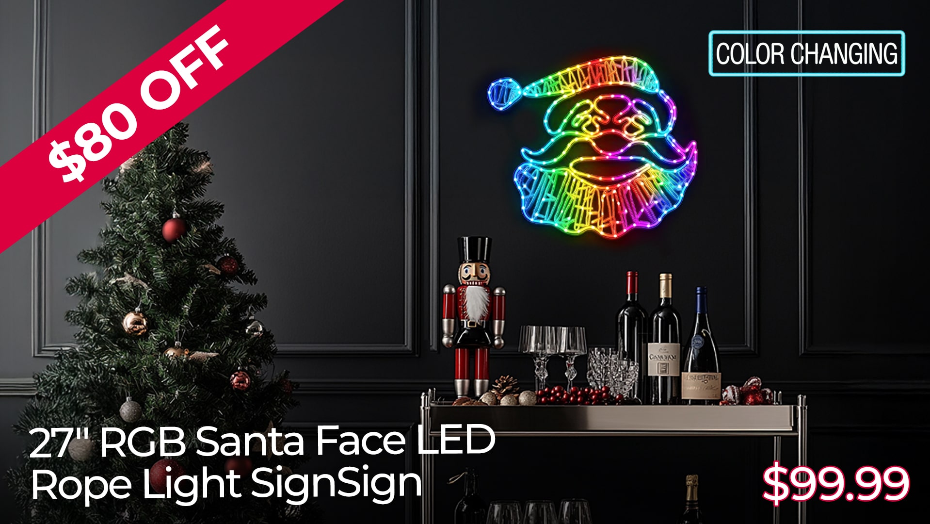 $80 OFF 27IN RGB SANTA FACE LED ROPE LIGHT SIGNS