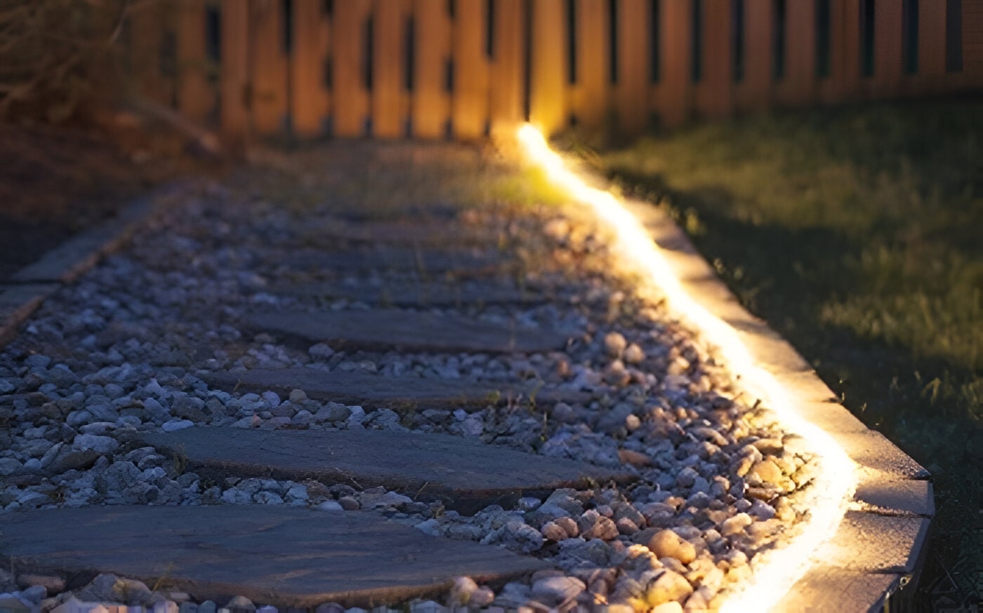 Rope Lights on an outdoor pathway