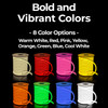 Graphic showing eight LED neon rope light spools in different colors: warm white, red, pink, yellow, orange, green, blue, and cool white. Text reads: ‘Bold and Vibrant Colors – 8 Color Options.