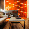 Orange SMD LED neon rope light on a living room back wall