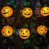 Halloween Globe Lantern Style Pumpkin LED String Lights - Solar Powered - 10 Bulb Set