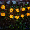 Halloween Globe Lantern Style Pumpkin LED String Lights - Solar Powered - 10 Bulb Set