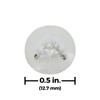 Close-up of a small clear mounting clip with a central screw hole, shown on a white background with a measurement label indicating 0.5 inches (12.7 mm) diameter.