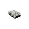 Waterproof 12V/24V LED strip light splice connector with clear locking cover for secure  wire connections.