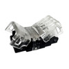 Waterproof 12V/24V LED strip light splice connector with clear locking cover for secure  wire connections.