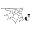 White LED rope light spider web decoration with included power adapter on a white background