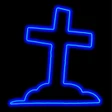 LED Neon Strip Light Graveyard Tombstone With Cross Halloween Decoration - Lighted Sign - Blue - 48 Inch