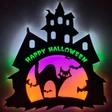 LED Happy Halloween Scaredy Cat Haunted House Decoration - Acrylic Edge Lit Shadow Box Sign - Multi-Color